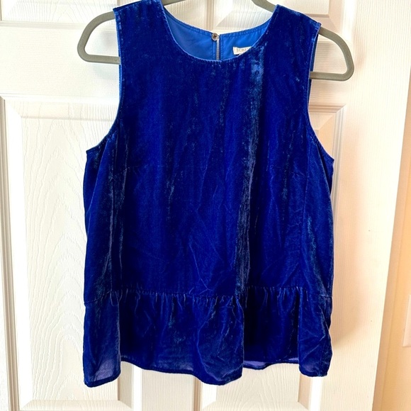 J. Crew Elegant Blue Velvet Sleeveless Top Jewel Tone Peplum size 6 - Picture 1 of 3
